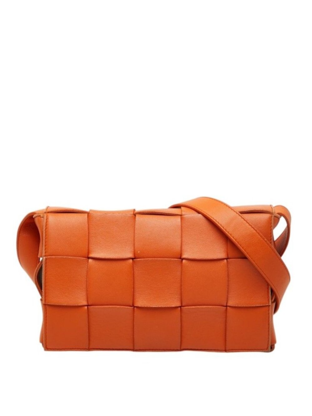 Bottega Veneta Maxi Intrecciato Cassette Crossbody Shoulder Bag Orange Leather